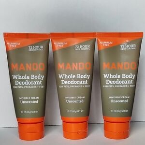 Mando Whole Body Deodorant Invisible Cream Unscented 2.2 oz LOT OF 3 NEW SEALED